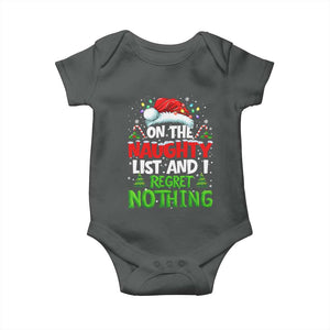 Funny Christmas Baby Onesie On The Naughty List I Regret Nothing TS10 Dark Heather Print Your Wear