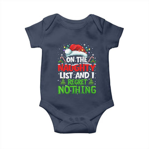 Funny Christmas Baby Onesie On The Naughty List I Regret Nothing TS10 Navy Print Your Wear