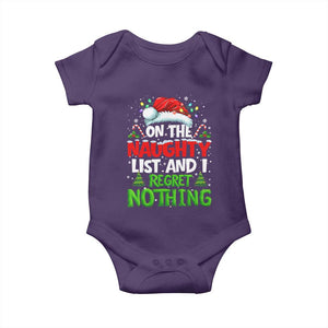 Funny Christmas Baby Onesie On The Naughty List I Regret Nothing TS10 Purple Print Your Wear
