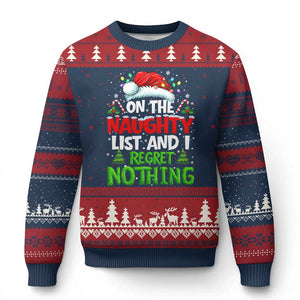 Funny Xmas Ugly Christmas Sweater On The Naughty List I Regret Nothing TS10 Navy Red Print Your Wear