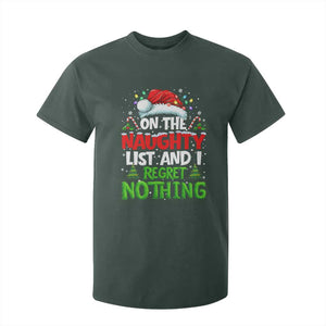 Funny Christmas T Shirt For Kid On The Naughty List I Regret Nothing TS10 Dark Forest Green Print Your Wear