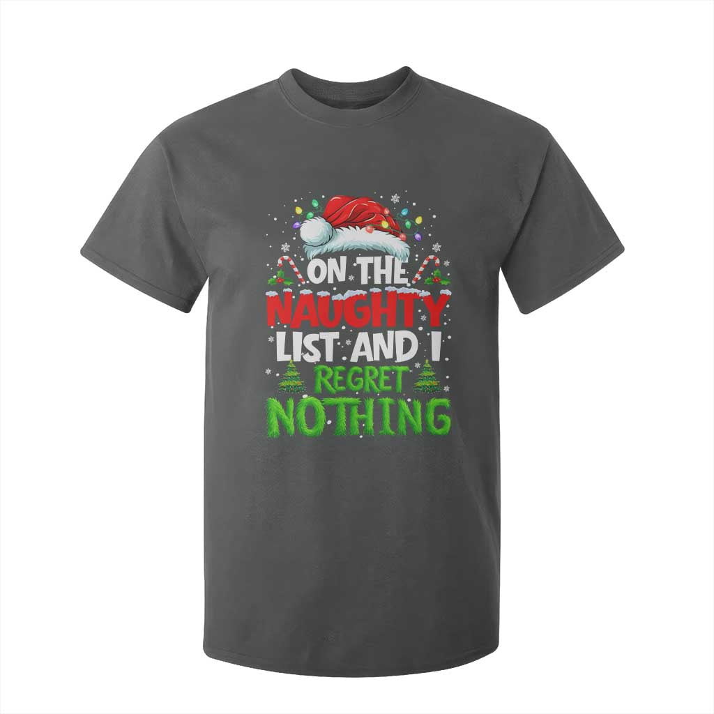 Funny Christmas T Shirt For Kid On The Naughty List I Regret Nothing TS10 Dark Heather Print Your Wear