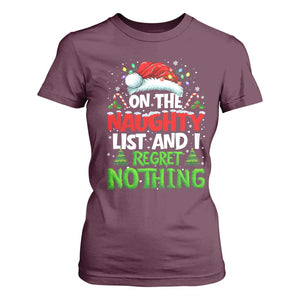 Funny Christmas T Shirt For Women On The Naughty List I Regret Nothing TS10 Maroon Print Your Wear
