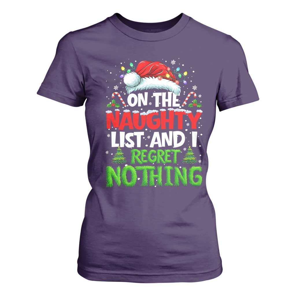 Funny Christmas T Shirt For Women On The Naughty List I Regret Nothing TS10 Purple Print Your Wear