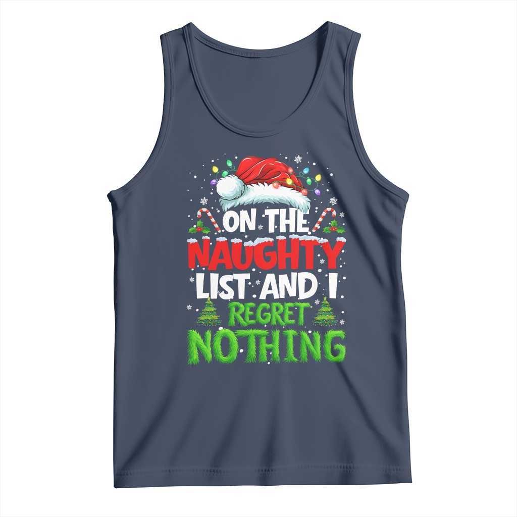 Funny Christmas Tank Top On The Naughty List I Regret Nothing TS10 Navy Print Your Wear