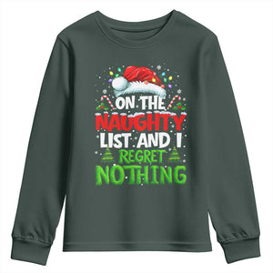 Funny Christmas Youth Sweatshirt On The Naughty List I Regret Nothing TS10 Dark Forest Green Print Your Wear