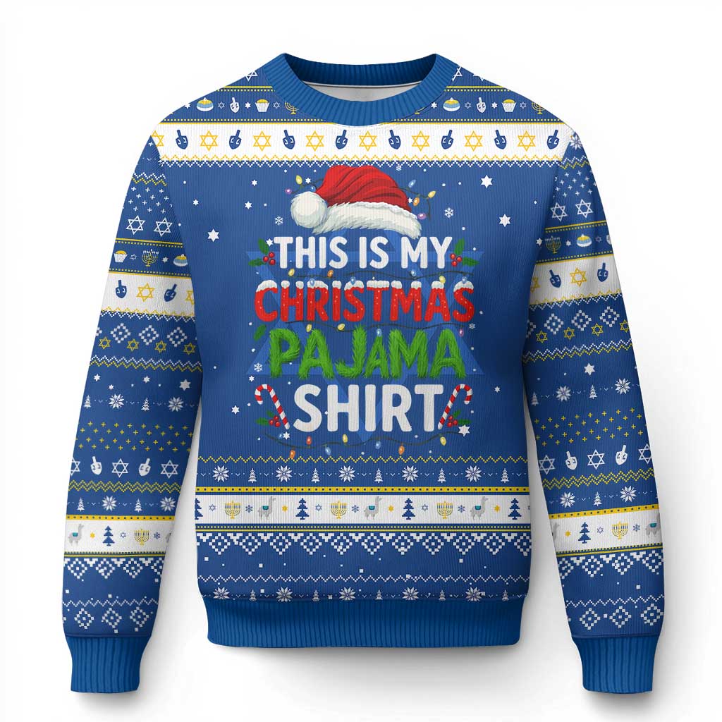 This Is My Christmas Pajama Hanukkah Ugly Sweater Funny Xmas PJs TS10 Blue White Print Your Wear