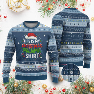 This Is My Christmas Pajama Hanukkah Ugly Sweater Funny Xmas PJs TS10 Navy Light Blue Print Your Wear