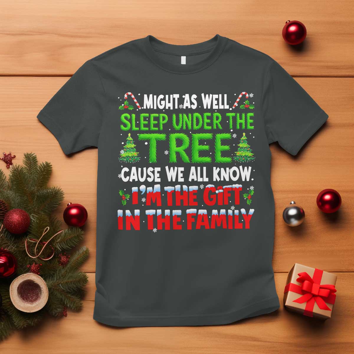 Funny Christmas T Shirt I'm The Gift Family Pajama TS10 Dark Heather Print Your Wear