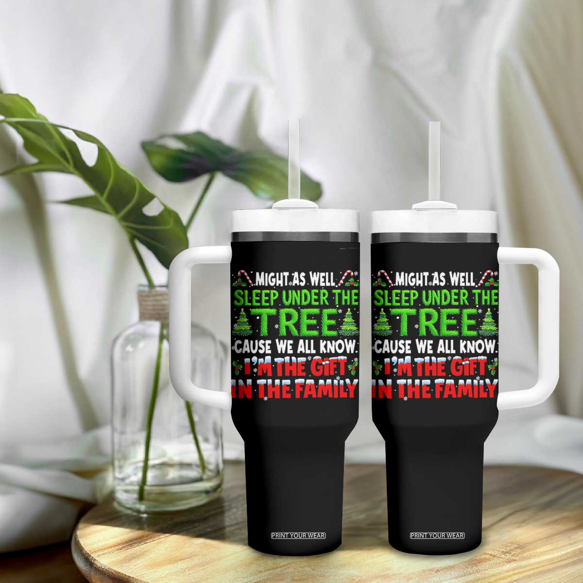 Funny Christmas Tumbler With Handle I'm The Gift Family Pajama TS10 Print Your Wear