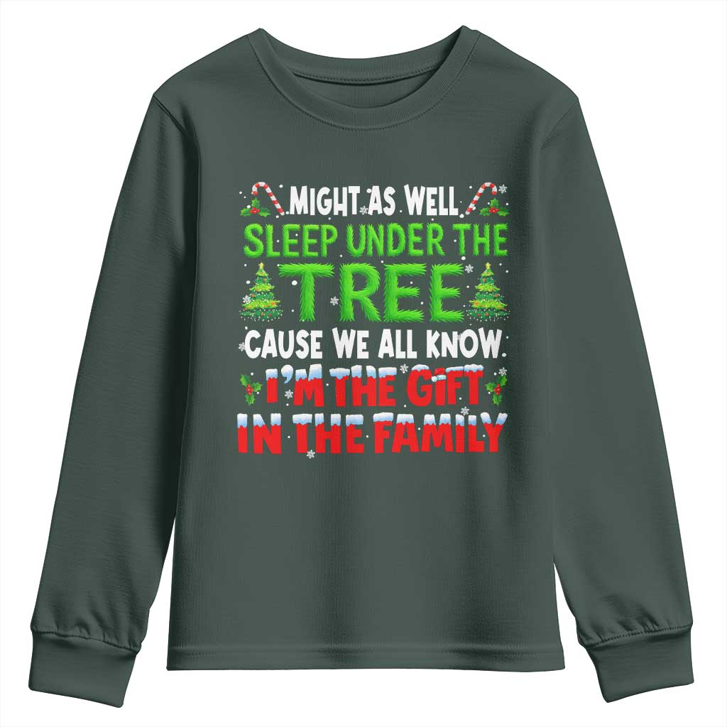Funny Christmas Youth Sweatshirt I'm The Gift Family Pajama TS10 Dark Forest Green Print Your Wear