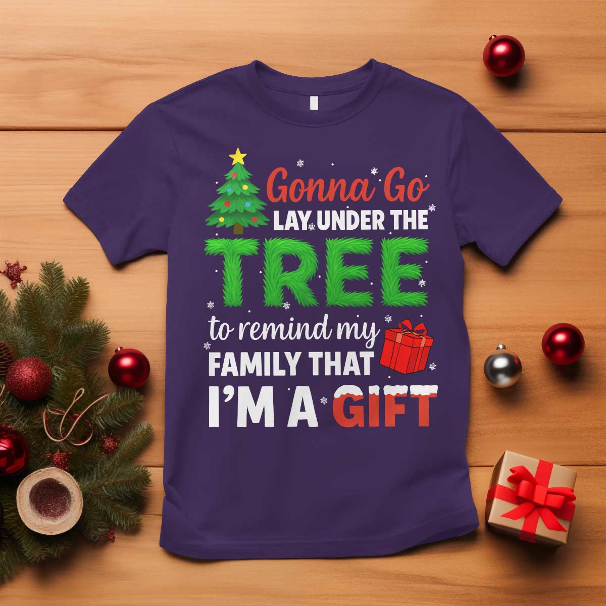 Funny Christmas T Shirt Lay Under The Tree Xmas Family Pajama Gift TS10 Purple Print Your Wear