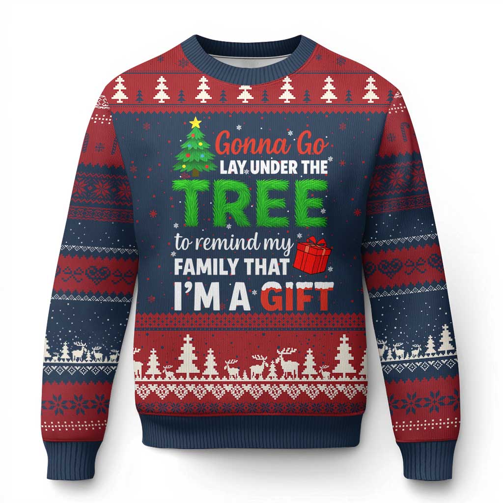 Funny Xmas Ugly Christmas Sweater Lay Under The Tree Xmas Family Pajama Gift TS10 Navy Red Print Your Wear