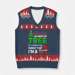 Funny Xmas V-Neck Knit Sweater Vest Lay Under The Tree Xmas Family Pajama Gift TS10 Navy Red Print Your Wear