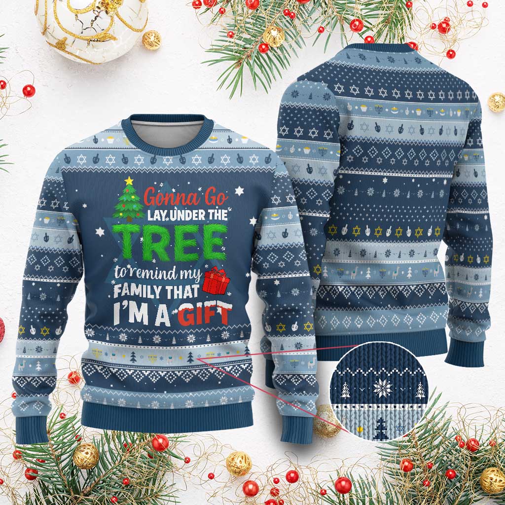 Funny Christmas Hanukkah Ugly Sweater Lay Under The Tree Xmas Family Pajama Gift TS10 Navy Light Blue Print Your Wear