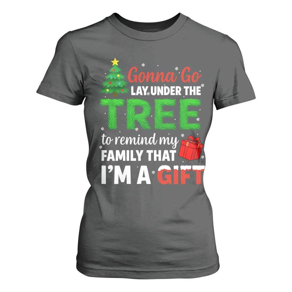 Funny Christmas T Shirt For Women Lay Under The Tree Xmas Family Pajama Gift TS10 Dark Heather Print Your Wear