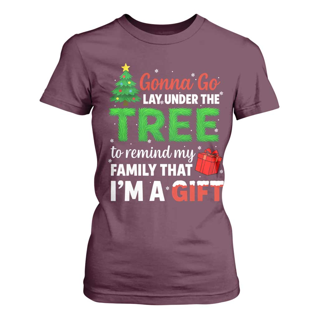 Funny Christmas T Shirt For Women Lay Under The Tree Xmas Family Pajama Gift TS10 Maroon Print Your Wear