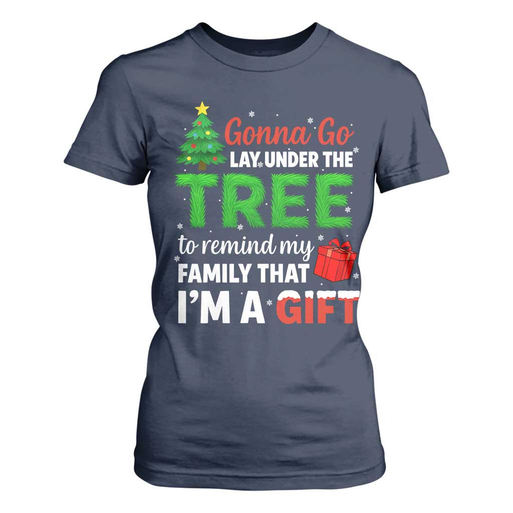 Funny Christmas T Shirt For Women Lay Under The Tree Xmas Family Pajama Gift TS10 Navy Print Your Wear