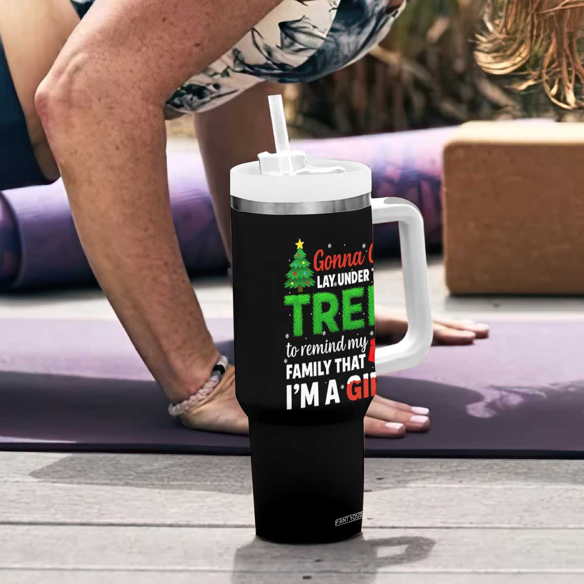 Funny Christmas Tumbler With Handle Lay Under The Tree Xmas Family Pajama Gift TS10 Print Your Wear