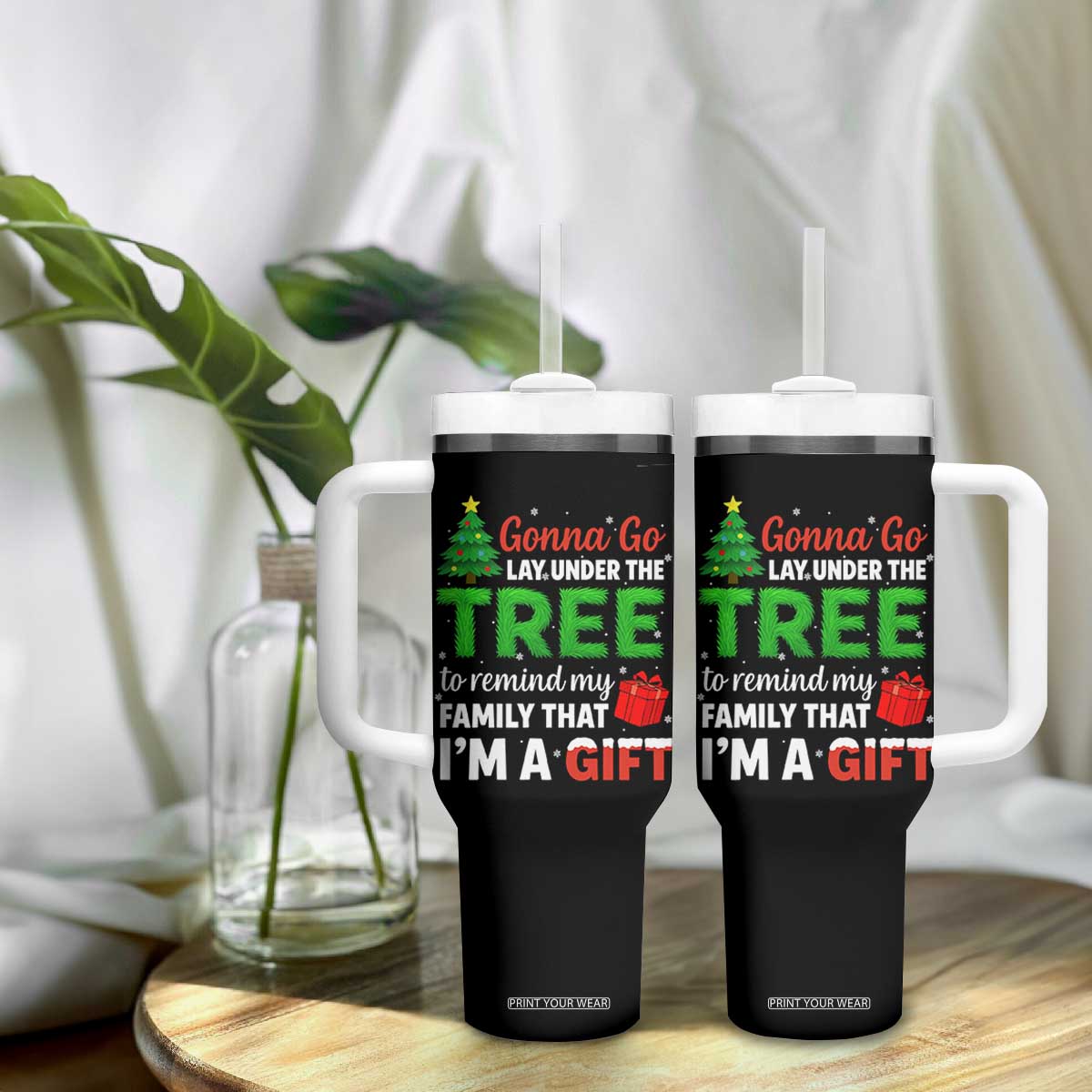 Funny Christmas Tumbler With Handle Lay Under The Tree Xmas Family Pajama Gift TS10 Print Your Wear