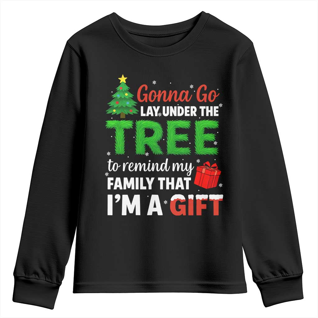 Funny Christmas Youth Sweatshirt Lay Under The Tree Xmas Family Pajama Gift TS10 Black Print Your Wear