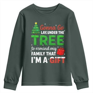 Funny Christmas Youth Sweatshirt Lay Under The Tree Xmas Family Pajama Gift TS10 Dark Forest Green Print Your Wear