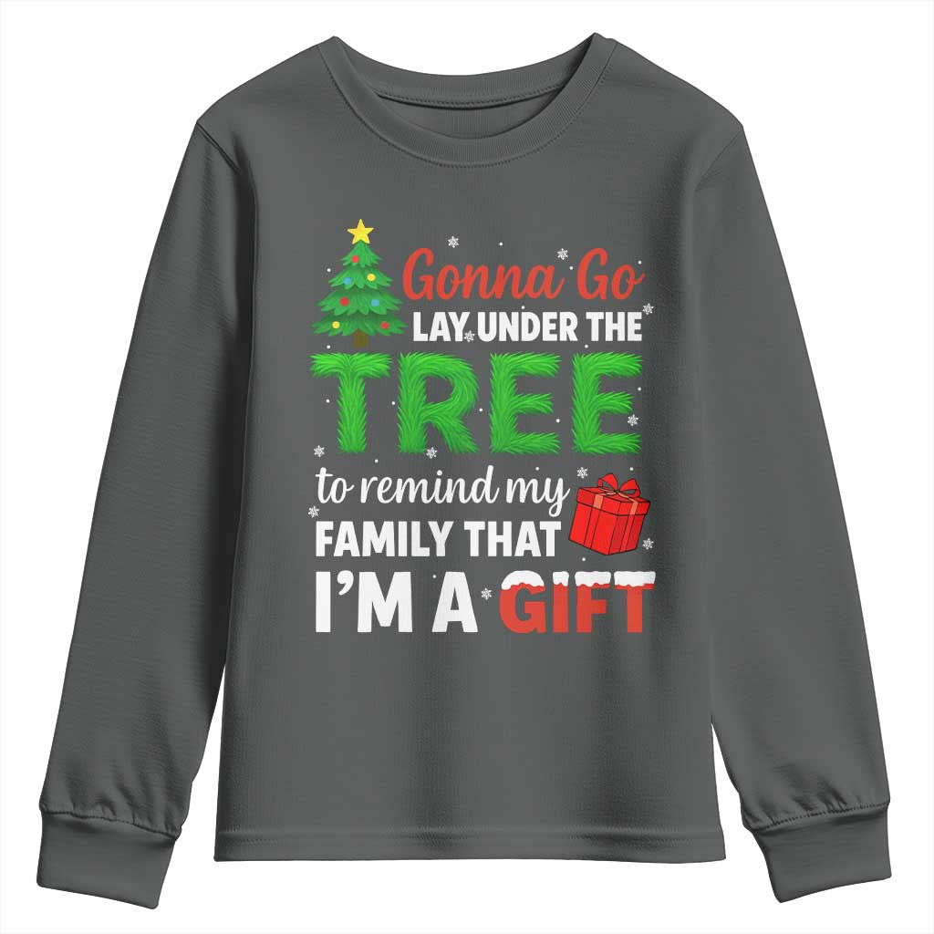 Funny Christmas Youth Sweatshirt Lay Under The Tree Xmas Family Pajama Gift TS10 Dark Heather Print Your Wear