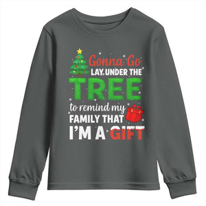Funny Christmas Youth Sweatshirt Lay Under The Tree Xmas Family Pajama Gift TS10 Dark Heather Print Your Wear