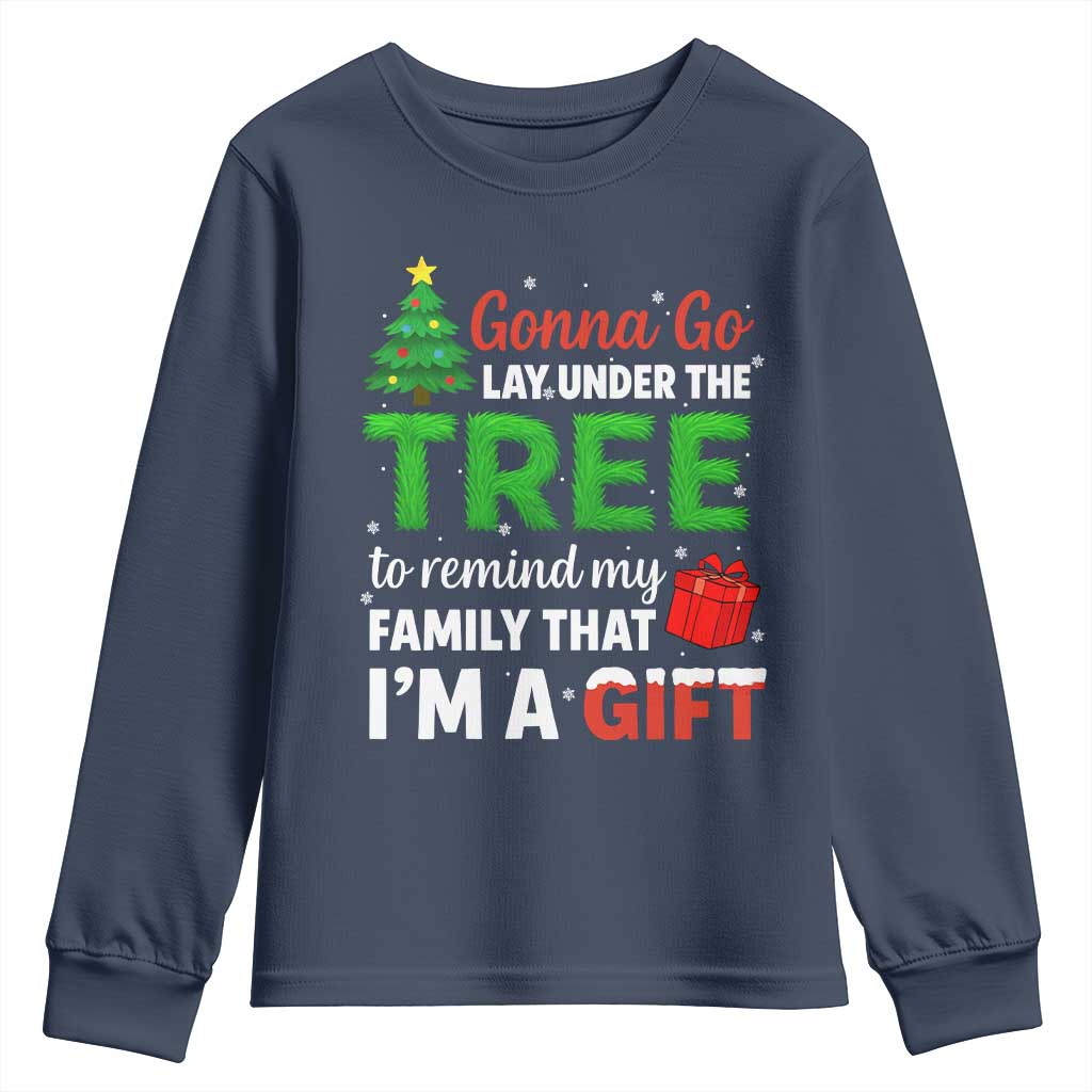 Funny Christmas Youth Sweatshirt Lay Under The Tree Xmas Family Pajama Gift TS10 Navy Print Your Wear