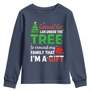 Funny Christmas Youth Sweatshirt Lay Under The Tree Xmas Family Pajama Gift TS10 Navy Print Your Wear