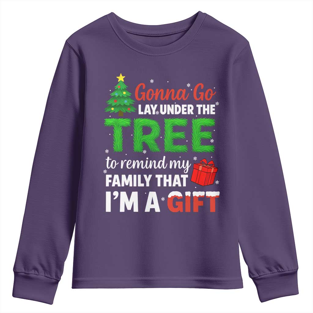 Funny Christmas Youth Sweatshirt Lay Under The Tree Xmas Family Pajama Gift TS10 Purple Print Your Wear