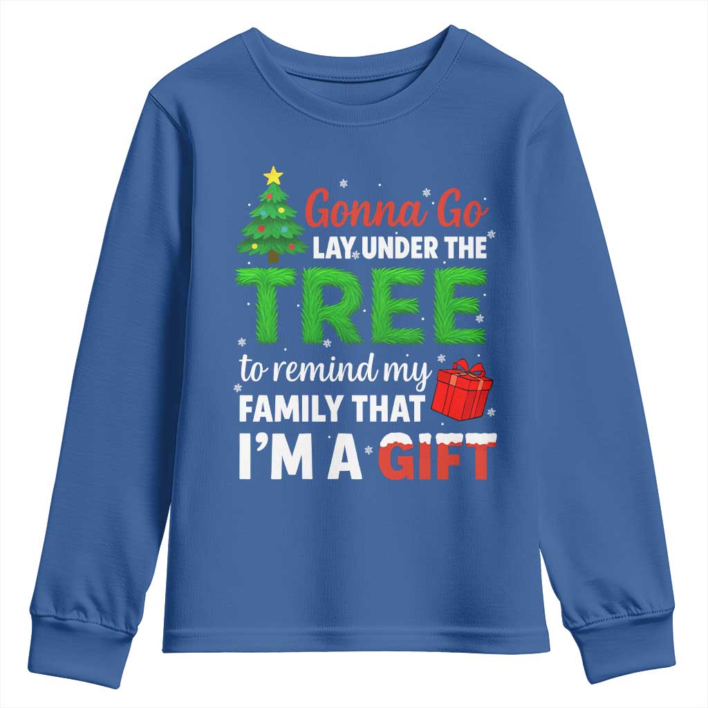 Funny Christmas Youth Sweatshirt Lay Under The Tree Xmas Family Pajama Gift TS10 Royal Blue Print Your Wear