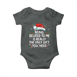 Being Related To Me Funny Christmas Baby Onesie Family Xmas Pajamas TS10 Dark Heather Print Your Wear