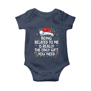 Being Related To Me Funny Christmas Baby Onesie Family Xmas Pajamas TS10 Navy Print Your Wear