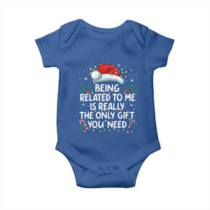 Being Related To Me Funny Christmas Baby Onesie Family Xmas Pajamas TS10 Royal Blue Print Your Wear