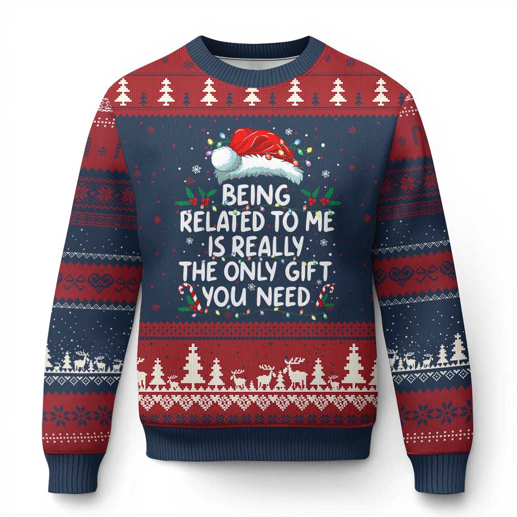 Being Related To Me Funny Xmas Ugly Christmas Sweater Family Xmas Pajamas TS10 Navy Red Print Your Wear