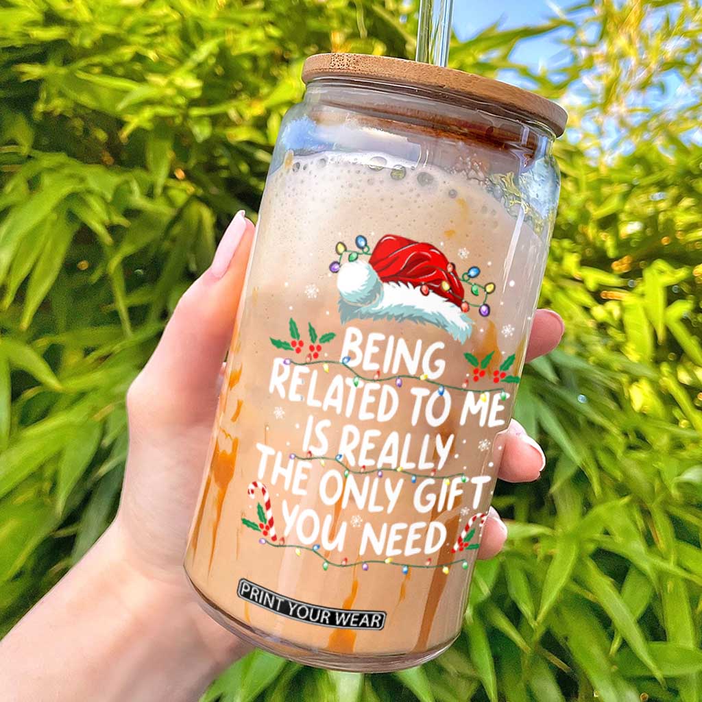 Being Related To Me Funny Christmas Glass Can Family Xmas Pajamas TS10 Black Print Your Wear