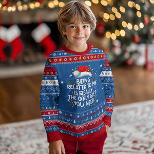 Being Related To Me Funny Christmas Hanukkah Ugly Sweater Family Xmas Pajamas TS10 Blue Red Print Your Wear
