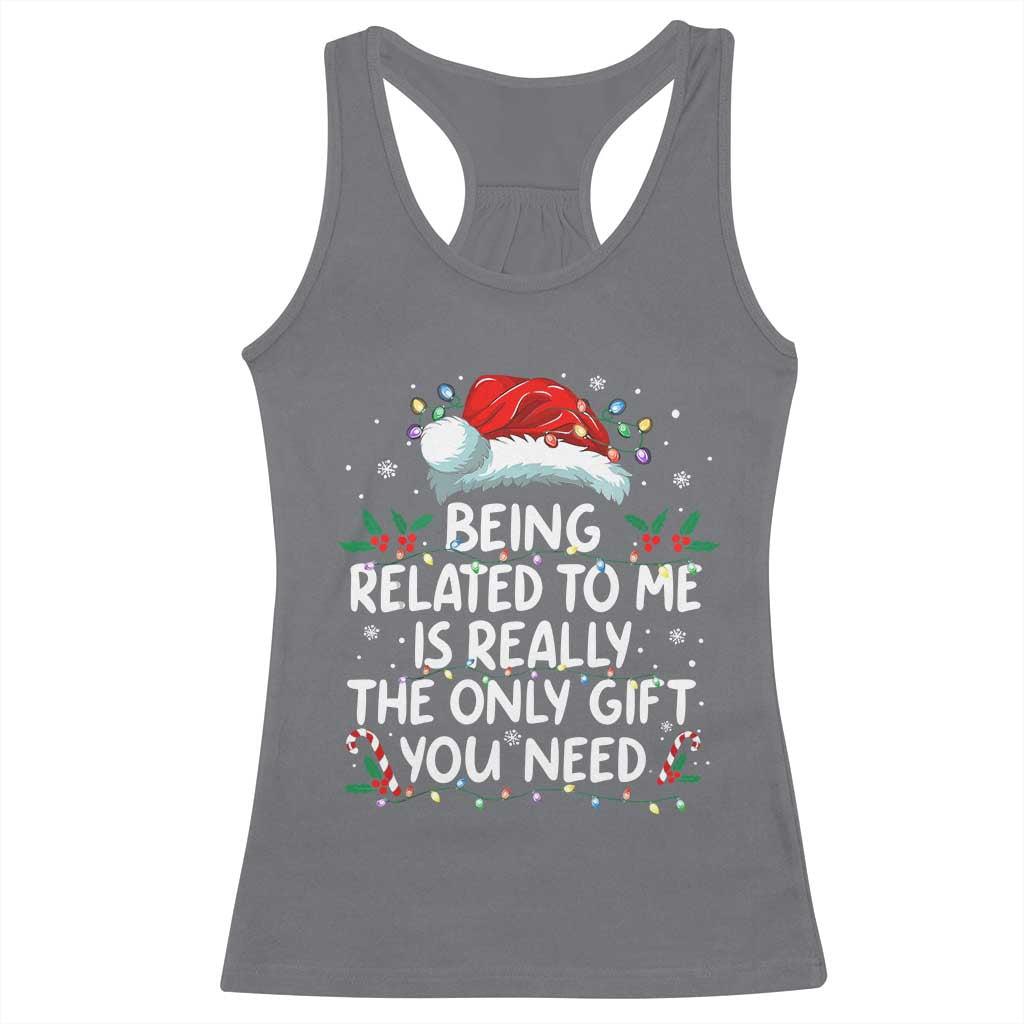 Being Related To Me Funny Christmas Racerback Tank Top Family Xmas Pajamas TS10 Charcoal Print Your Wear