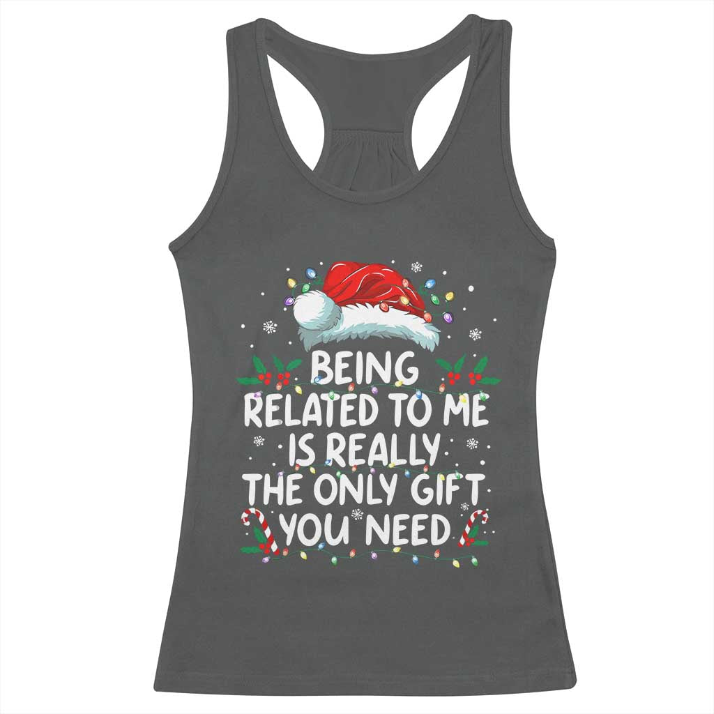 Being Related To Me Funny Christmas Racerback Tank Top Family Xmas Pajamas TS10 Dark Heather Print Your Wear