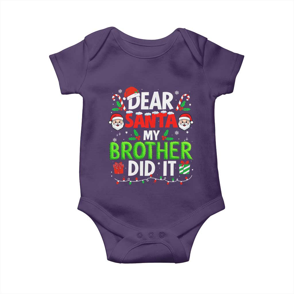 Dear Santa My Brother Did It Funny Christmas Baby Onesie Boys Girls Kids TS10 Purple Print Your Wear