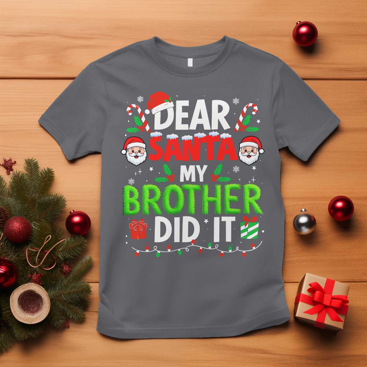 Dear Santa My Brother Did It Funny Christmas T Shirt Boys Girls Kids TS10 Charcoal Print Your Wear