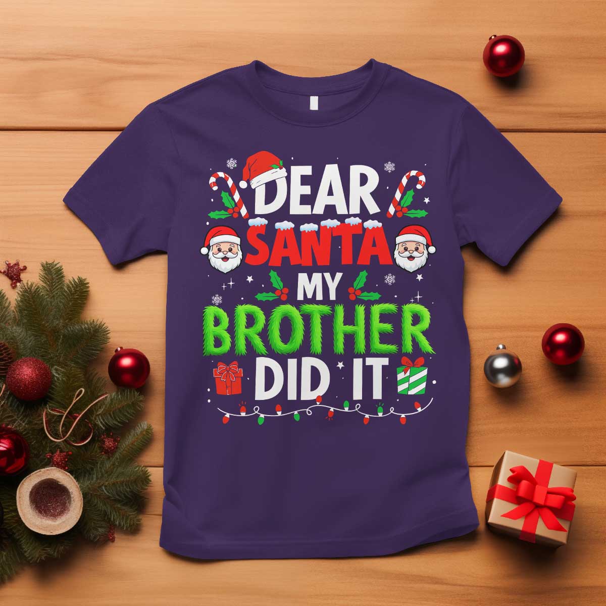Dear Santa My Brother Did It Funny Christmas T Shirt Boys Girls Kids TS10 Purple Print Your Wear