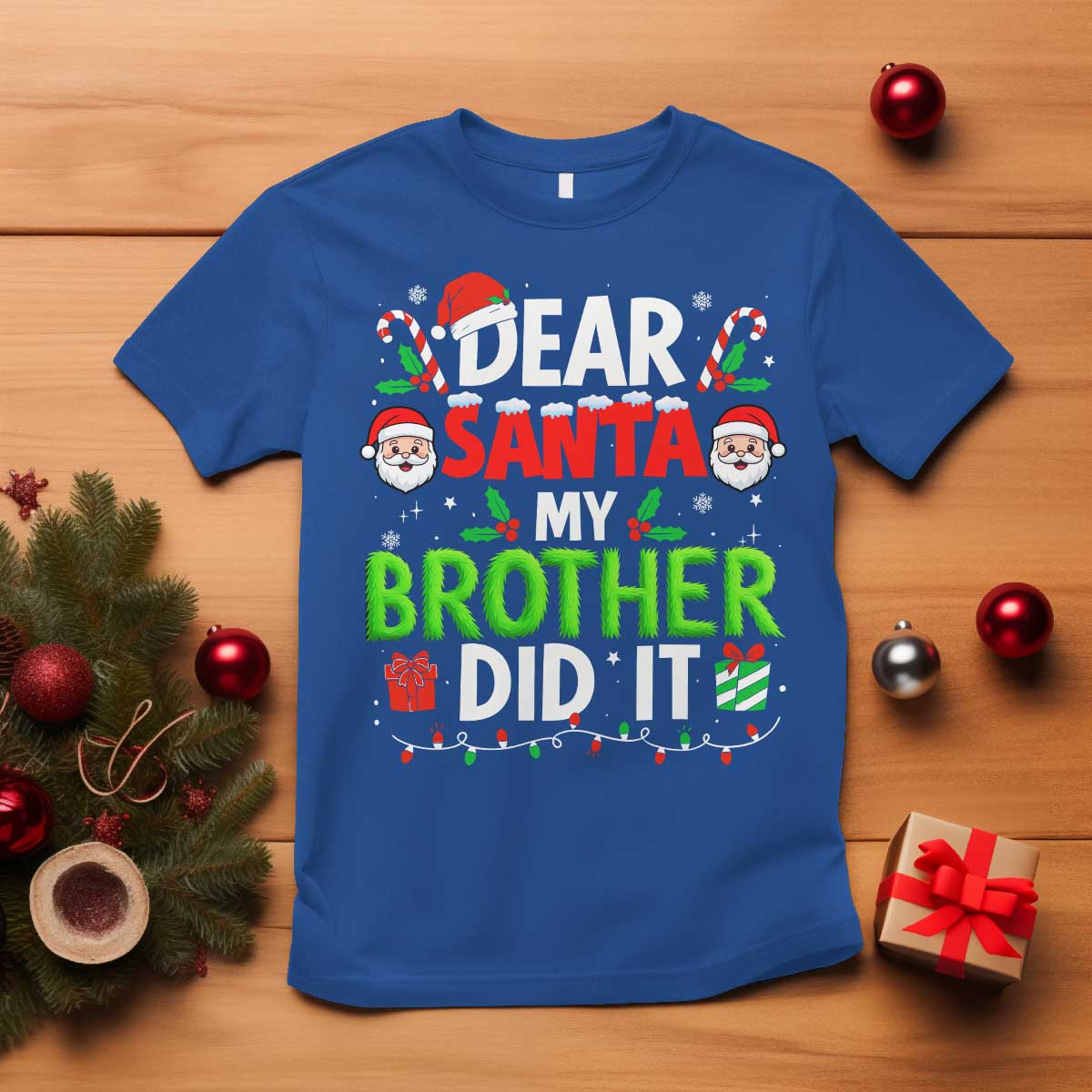 Dear Santa My Brother Did It Funny Christmas T Shirt Boys Girls Kids TS10 Royal Blue Print Your Wear