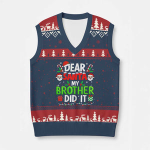 Dear Santa My Brother Did It Funny Xmas V-Neck Knit Sweater Vest Boys Girls Kids TS10 Navy Red Print Your Wear