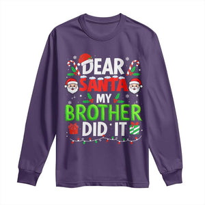 Dear Santa My Brother Did It Funny Christmas Long Sleeve Shirt Boys Girls Kids TS10 Purple Print Your Wear