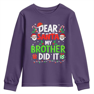 Dear Santa My Brother Did It Funny Christmas Youth Sweatshirt Boys Girls Kids - Print Your Wear