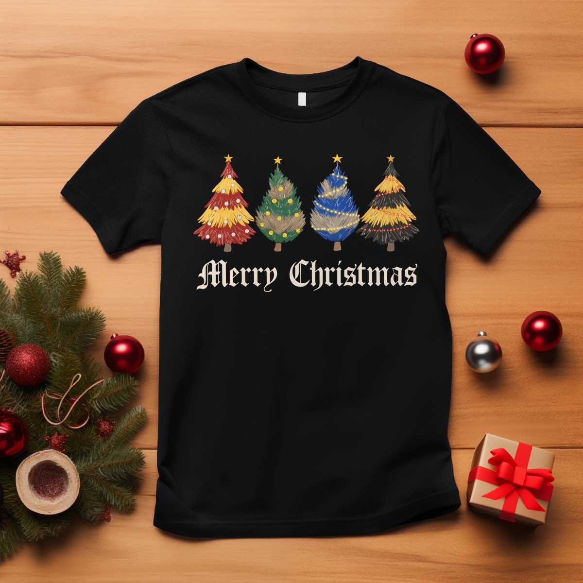 Christmas Tree T Shirt Retro Wizard Trees Magical Cute Family Pajama TS10 Black Print Your Wear
