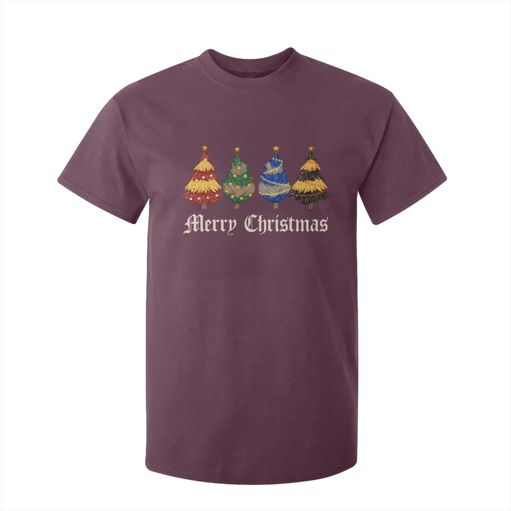 Christmas Tree T Shirt For Kid Retro Wizard Trees Magical Cute Family Pajama TS10 Maroon Print Your Wear