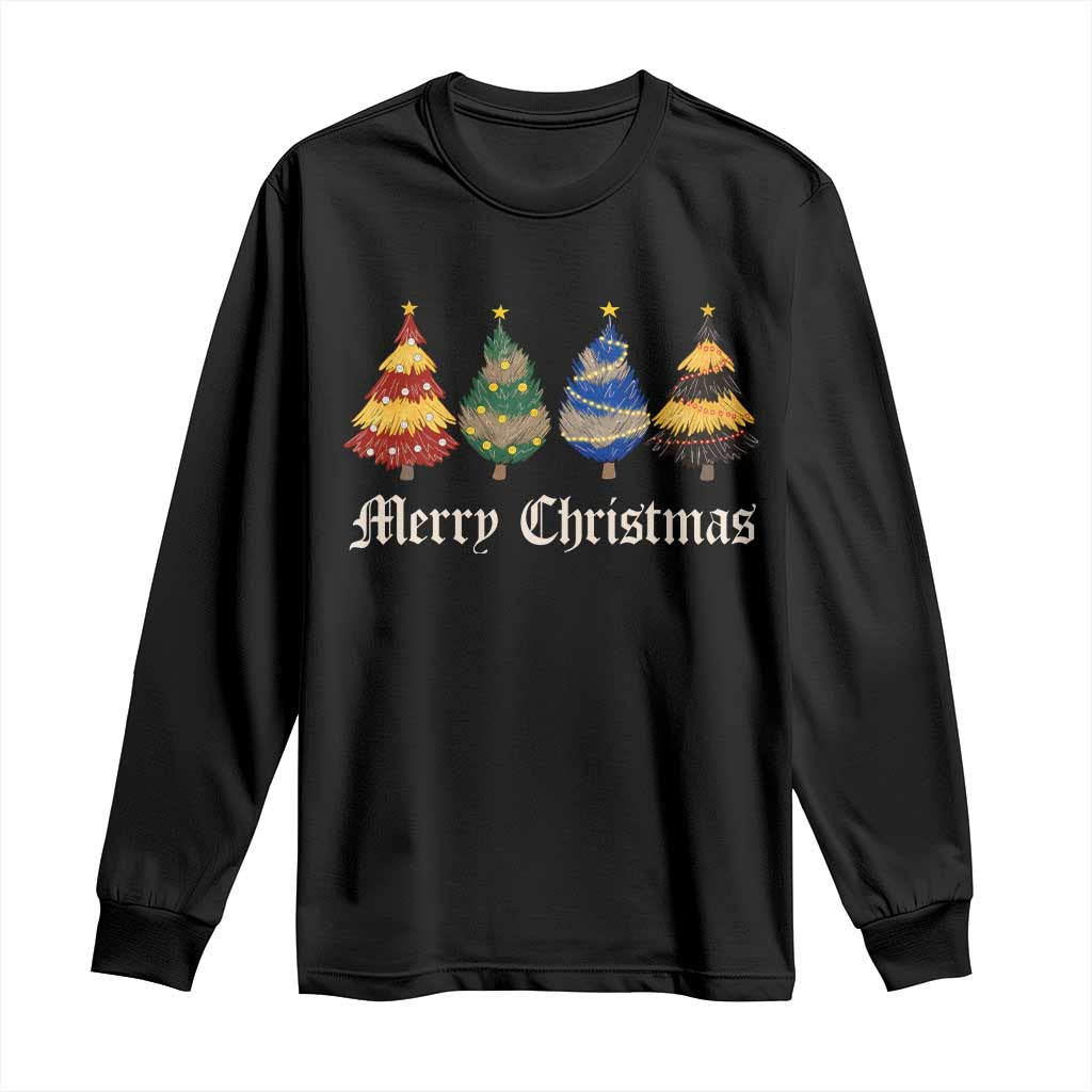 Christmas Tree Long Sleeve Shirt Retro Wizard Trees Magical Cute Family Pajama TS10 Black Print Your Wear